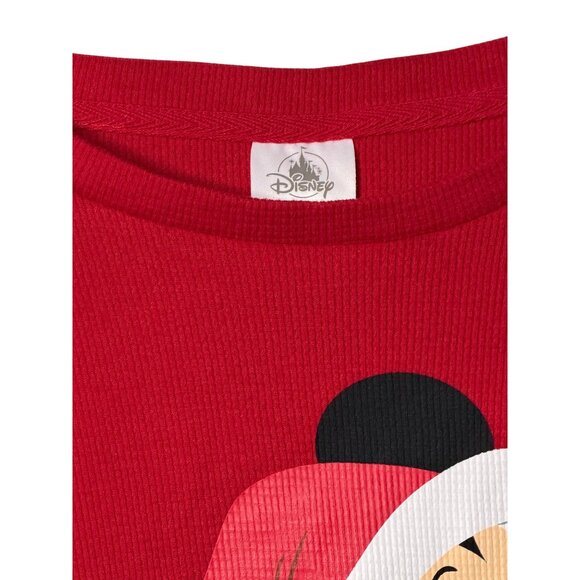Disney Parks Mickey Mouse Santa Red Festive Thermal Long Sleeve Adult L 21x26 - Picture 4 of 7